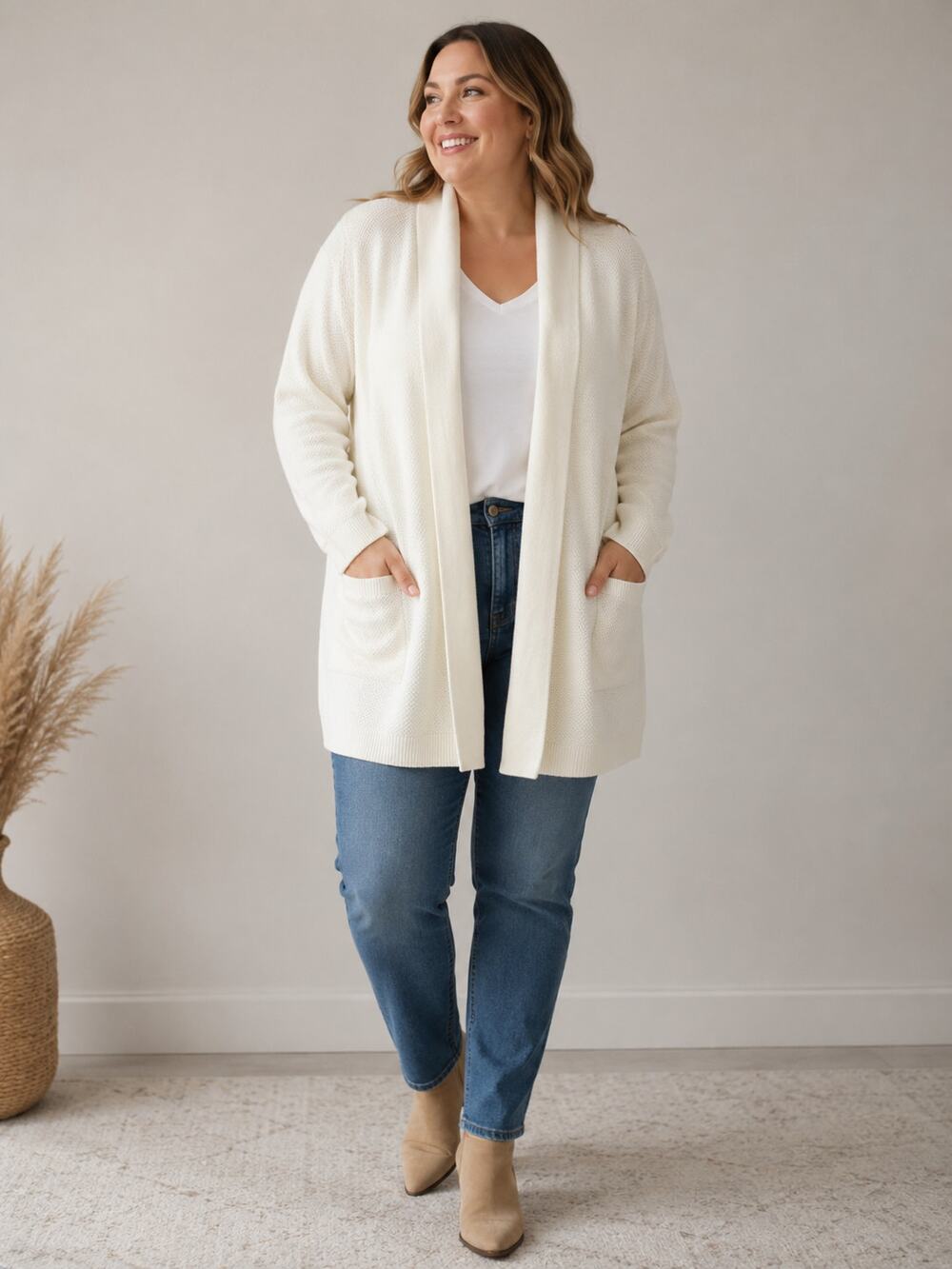 Lands' End SZ 2X Cotton Blend Plus Long Sleeve Open Long Cardigan Sweater NEW
